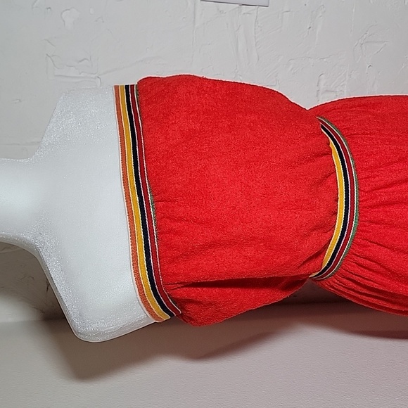 Vintage Vicky Vaughn Strapless Mini Dress Terrycloth Elastic Boho Red Rainbow M - Picture 6 of 14